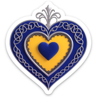 gothic heart, midnight blue velvet, silver filigree, black lace trim sticker