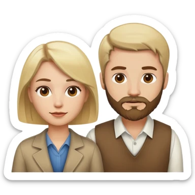 Blonde man with beard and woman with brown bob sticker