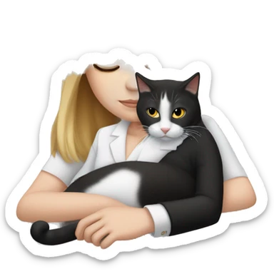 White girl ruby straight hair sleeping with tuxedo kitty sticker
