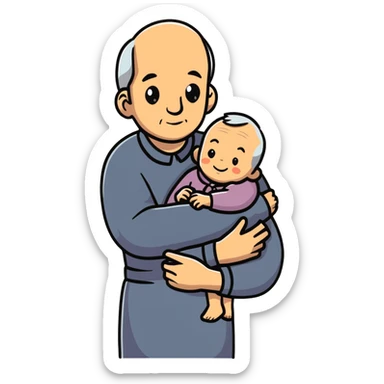 old person holding a child in their arms sticker