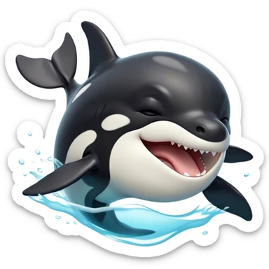 Cinematic Cute Yawning orca Portrait Emoji, Head tilted slightly with a dramatic, wide-open yawn, showcasing a sleek black-and-white body with gently relaxed fins and sleepy, half-closed eyes, Simplified yet irresistibly adorable features, highly detailed, glowing with a soft, cozy marine glow, high shine, relaxed yet expressive, stylized with a dash of whimsical deep-sea charm, soft glowing outline, capturing the essence of a drowsy yet affectionate orca that appears ready to stretch out in the waves for a nap! sticker