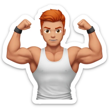 Redheaded muscular guy in a tank top in a double bicep pose sticker