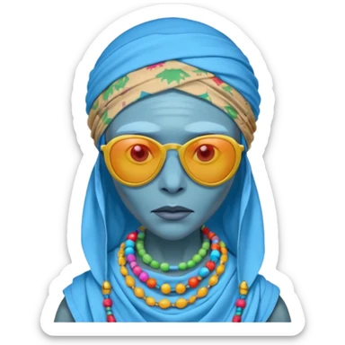 alien living in desert, colorful, accessories, just face  sticker