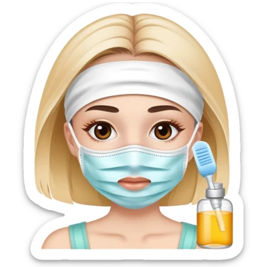 Girl with a face mask and skin care next to her  sticker