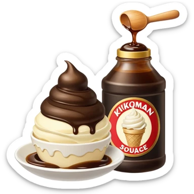 Kikkoman soy sauce bottle next to ice cream. sticker