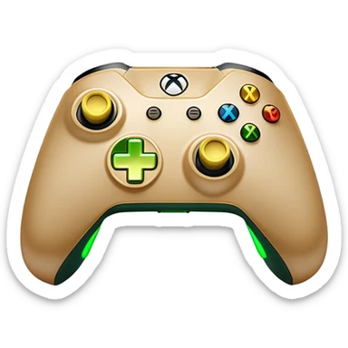 Clash of Clans aesthetic: Cinematic Playful Xbox Wireless Controller Portrait Emoji, rendered in a 3D vector-style similar to standard emojis with minimal shading and bold, simplified shapes. A compact, distinct form with signature details, softly glowing with a modern gaming energy charm. Simplified yet unmistakably iconic, highly detailed and consistent, glowing with a soft radiance and high shine. Stylized with a touch of next-gen innovation and a soft glowing outline, capturing the essence of a beloved gaming relic with a friendly, playful manner! sticker