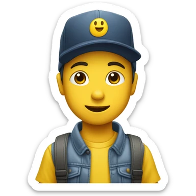 Niño blanco saludando con gorra amarilla sticker