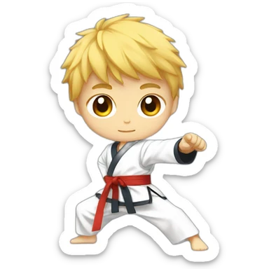 An anime boy wearing taekwondo dress in a fighting stance sticker