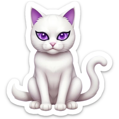white cat sitting wearing a mask full body with purple eyes sticker
