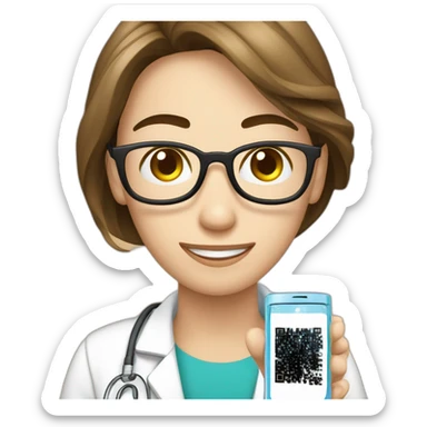 Un emoji di una persona con uno smartphone che scansiona un codice QR da un flacone di medicinale. sticker