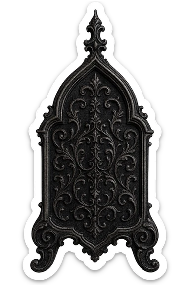 gothic object, black and silver, ornate and dramatic sticker