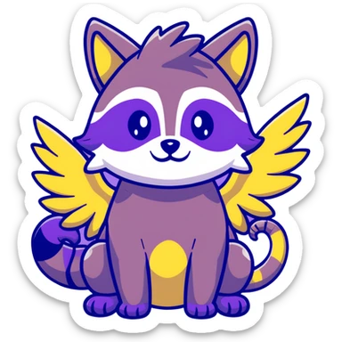 Raccoon dragon hybrid with wings dark purple and blue sticker