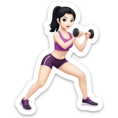 black hair ehite skin hirl doing fitness sticker