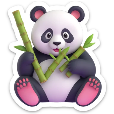 panda eating bamboo in forrest background, close up pose sticker