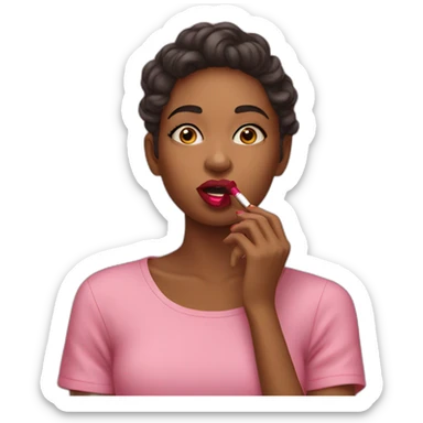 Girl putting lipstick on sticker