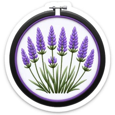 Pixelated Lavender flowers art inside a round pastel purple-whitish Cross stitch frame  sticker