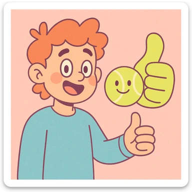 thumbs up in the shape of a tennis ball, pastel toon style sticker