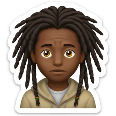 Dark-haired boy with medium-sized dreadlocks that cover part of his face, up to his eyes sticker