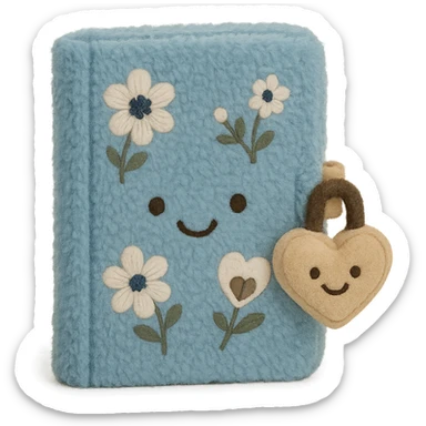 Blue Floral journal with a heart-shaped lock as a kawaii plushie, jellycat style  sticker