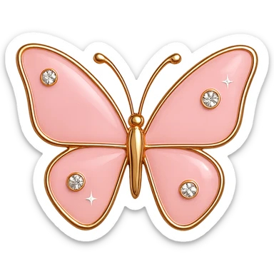 single pink butterfly, pink enamel, sparkling gems, transparent background sticker