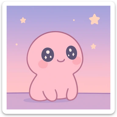 pink character gazing at a twilight sky, peaceful and whimsical, kawaii style sticker
