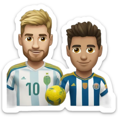 Realistic Messi wearing FC Miami football shirt and Cristiano Ronaldo wearing Al-Nassr football shirt in style of sorolla sticker