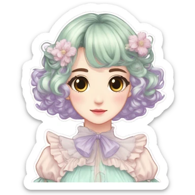 gorgeous pretty attractive anime lady beautiful hair with gorgeous dress fairycore cottagecore pastelcore detailed high quality trending VOGUE aesthetic head and bust sticker sticker