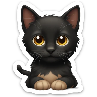 black kitten with a big fluffy brownish cat sticker