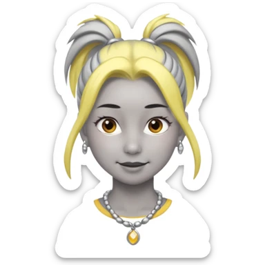 Female with Silver Necklace, grey skin,ponytail hair, more bright silver,highlight necklace, different expressions. sticker