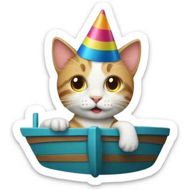 cat wearing a birthday hat on a boat sticker