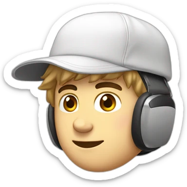tête blanche, jeune homme gamer avec un casque micro, une casquette blanche, sans lunette sticker
