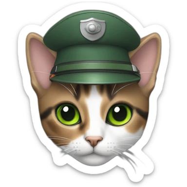 full brown and grey calico cat with green eyes dressed as a pilot sticker