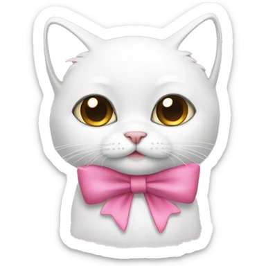 cute white cat with a bow a pink bow sticker