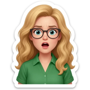 green shirt suprised woman with long curly blonde hair an glasses sticker