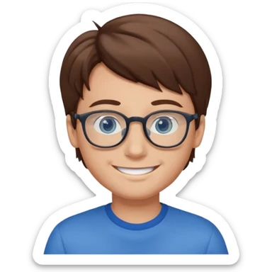 a boy with brown hair and blue eyes glasses sticker