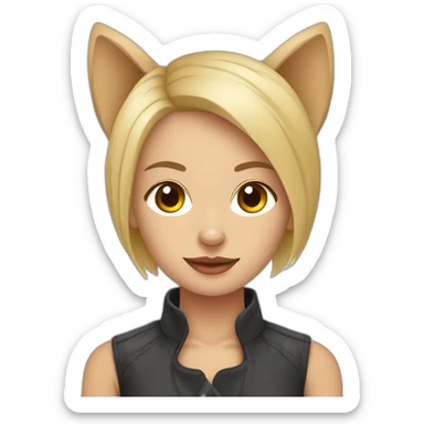 mujer rubia de pelo corto con perro Chihuahua en los brazos sticker