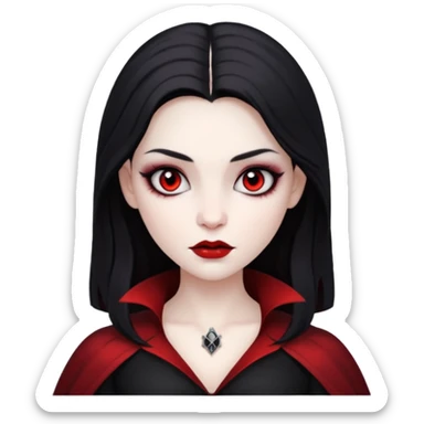 девушка вампир с очень бледной кожей, темными волосами и черными макияжем глаз в стиле Apple avatar  sticker