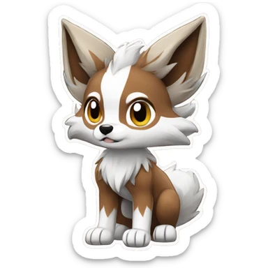 Brown Beige White Cartoon Chibi Wolf Eevee Lycanroc Full Body sticker