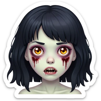 zombie girl with big black hair and bangs  sticker