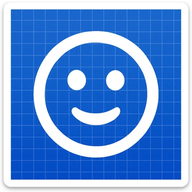 Frame 10: Fully blue blueprint background with all grid lines drawn, smiley face unchanged (keyframe for morph animation) sticker