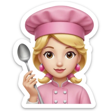 Pink chef hat princess peach with a hand and spoon sticker