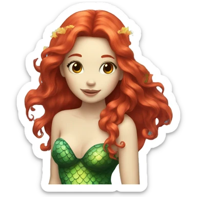 mermaid with red hair with a flower sticker
