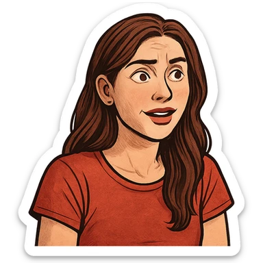 Change her facial expression to very match, looking impressed and interested, in the same style as the reference image. sticker