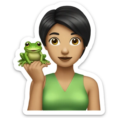 create a woman with straight, black hair with a frog in her hand sticker