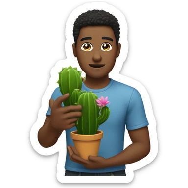 Wes holding a cactus  sticker
