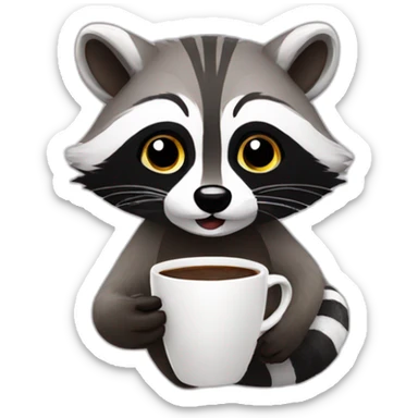 Raccoon drinking coffee sticker