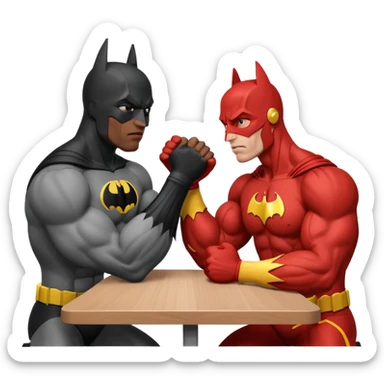 Black man Flash and Batman arm wrestling sticker