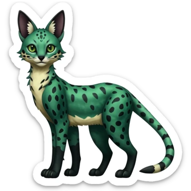 Epic complex detailed dark dusky gloomy deep gothic dark-deep-green, black, realistic Fakémon-Sprigatito-Floragato-Meowscarada-Trico-Sergal-Serval-Vernid-creature (full body) sticker