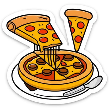 скатерть-самобранка with Italian dishes like pasta, pizza, and tiramisu sticker