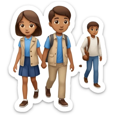 Sister and brother walking in a busy city sticker